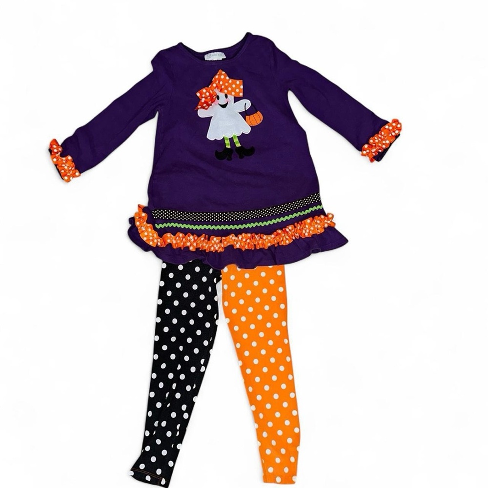 Bonnie Jean Purple and Orange ghost polka dot Kids Set